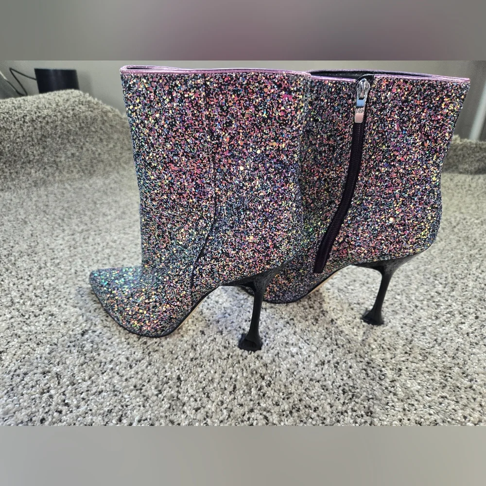 Marc Fisher Stolla Size 8.5 Purple Glitter Booties Womens EUC - Picture 7 of 13